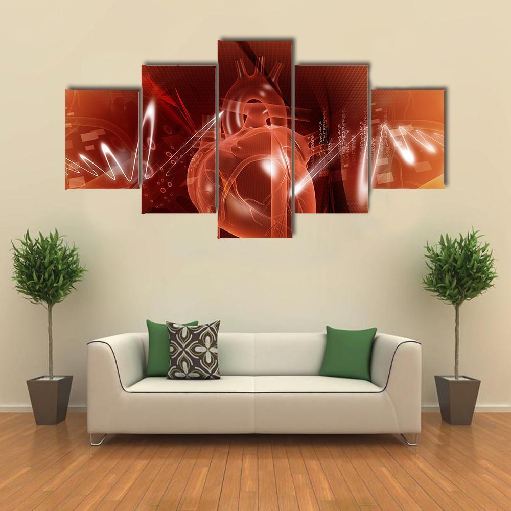 Human Heart Illustration Canvas Wall Art-5 Star-Gallery Wrap-62" x 32"-Tiaracle