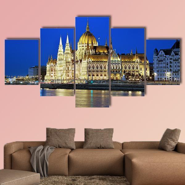 Hungarian Parliament Building Canvas Wall Art-5 Star-Gallery Wrap-62" x 32"-Tiaracle
