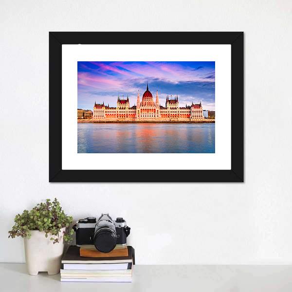 Hungarian Parliament & Danube River Canvas Wall Art-1 Piece-Framed Print-20" x 16"-Tiaracle