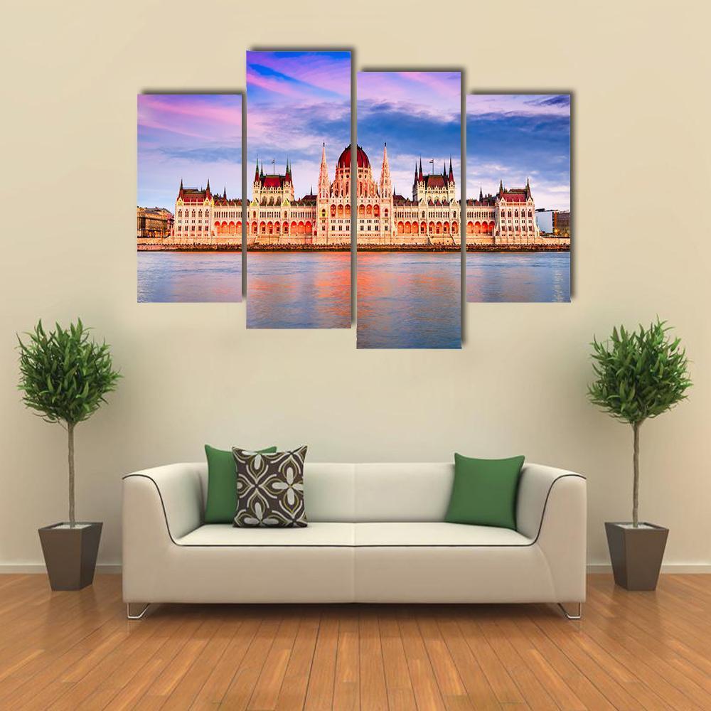 Hungarian Parliament & Danube River Canvas Wall Art-4 Pop-Gallery Wrap-50" x 32"-Tiaracle