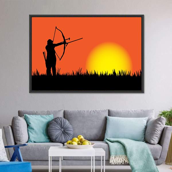Hunter Hunting At Sunset Canvas Wall Art-3 Horizontal-Gallery Wrap-25" x 16"-Tiaracle