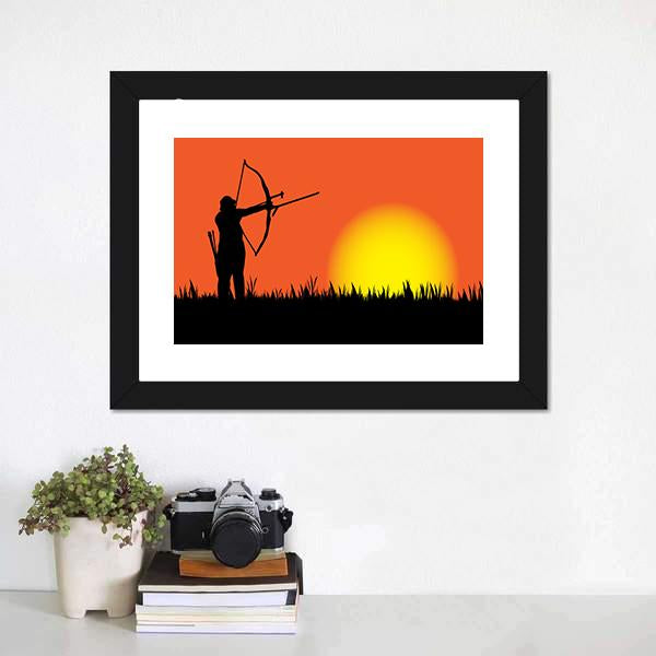 Hunter Hunting At Sunset Canvas Wall Art-1 Piece-Framed Print-20" x 16"-Tiaracle