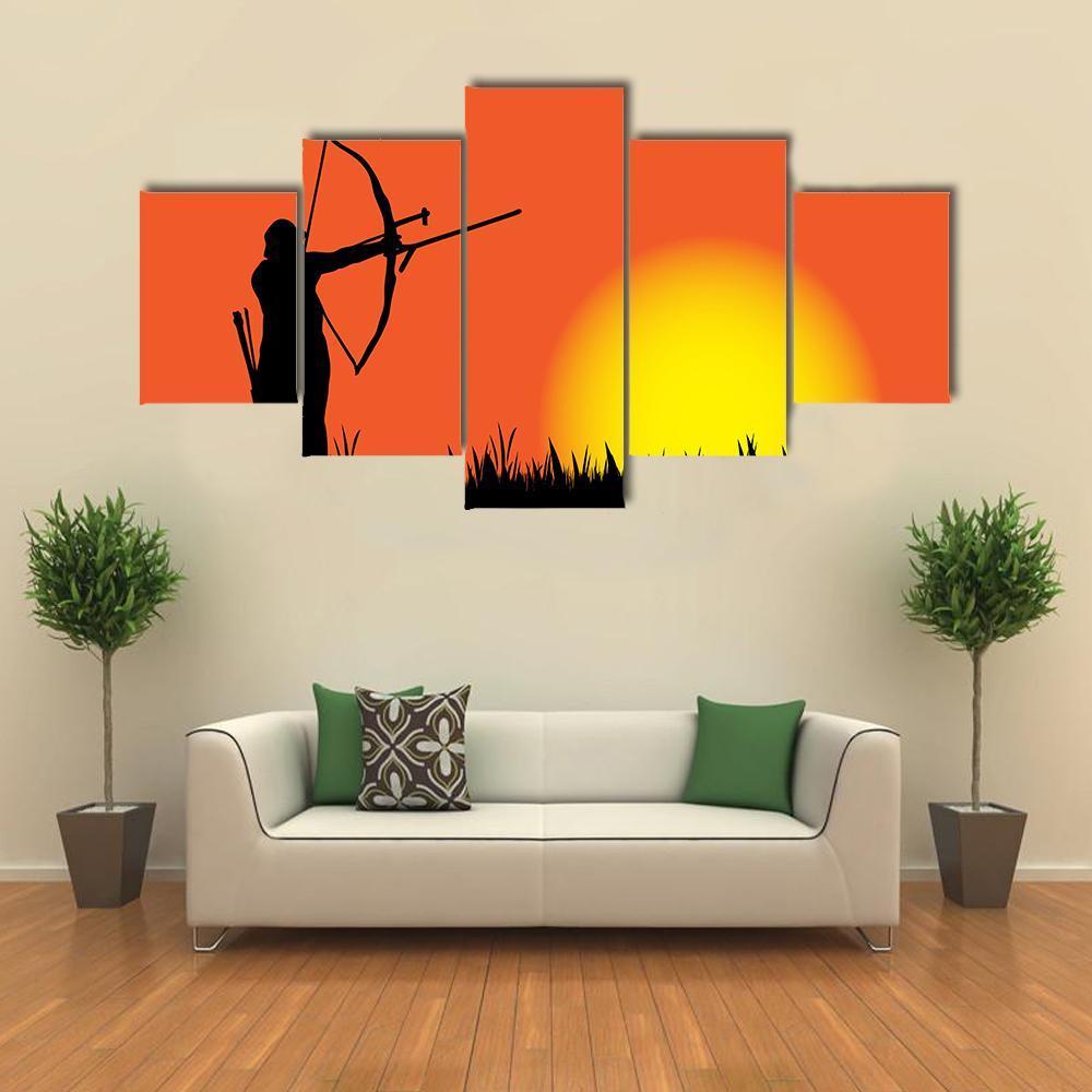 Hunter Hunting At Sunset Canvas Wall Art-5 Star-Gallery Wrap-62" x 32"-Tiaracle