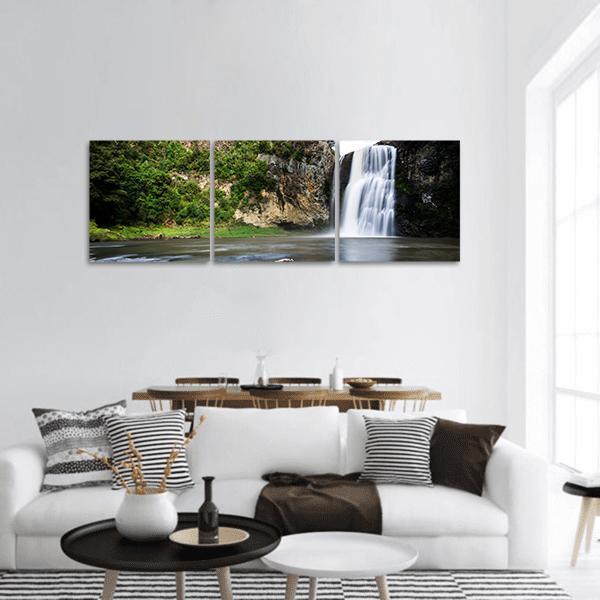 Hunua Waterfall Auckland Panoramic Canvas Wall Art-3 Piece-25" x 08"-Tiaracle