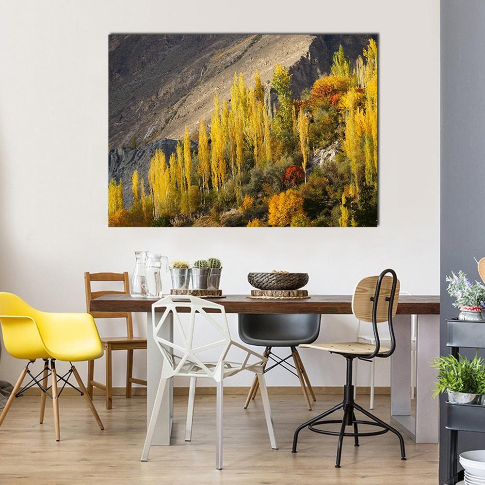 Hunza Valley in Autumn Canvas Wall Art-1 Piece-Gallery Wrap-36" x 24"-Tiaracle