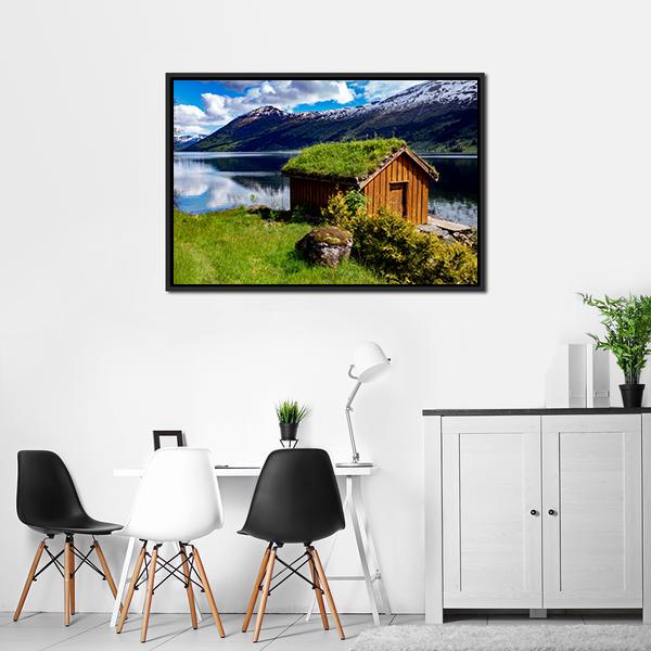 Hut Near Lake Norway Canvas Wall Art-3 Horizontal-Gallery Wrap-25" x 16"-Tiaracle
