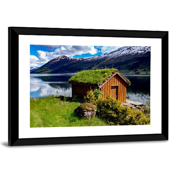 Hut Near Lake Norway Canvas Wall Art-3 Horizontal-Gallery Wrap-25" x 16"-Tiaracle