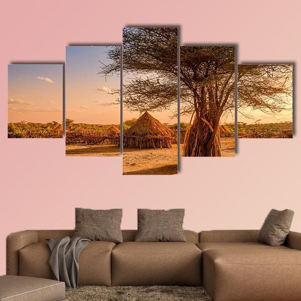 Huts In Hamer Village Canvas Wall Art-5 Star-Gallery Wrap-62" x 32"-Tiaracle