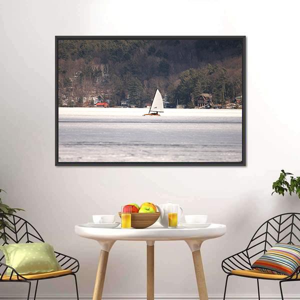 Ice Boat Racing On Lake George Canvas Wall Art-5 Horizontal-Gallery Wrap-22" x 12"-Tiaracle