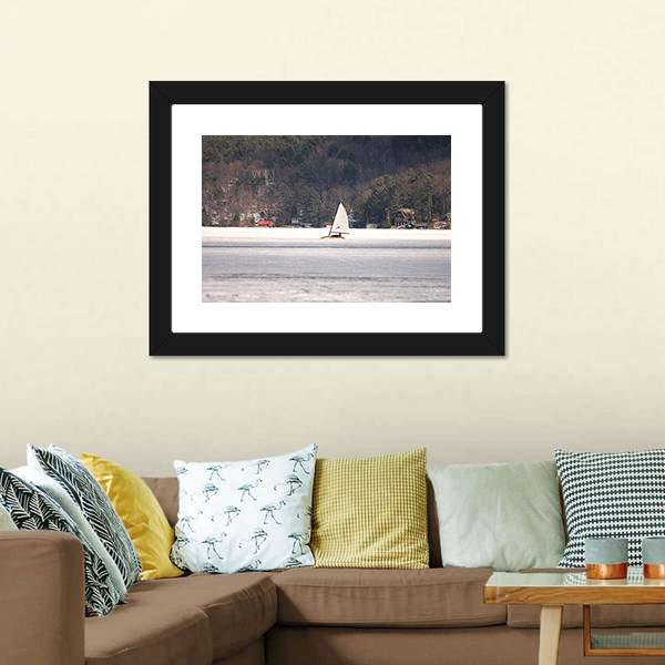 Ice Boat Racing On Lake George Canvas Wall Art-3 Horizontal-Gallery Wrap-25" x 16"-Tiaracle