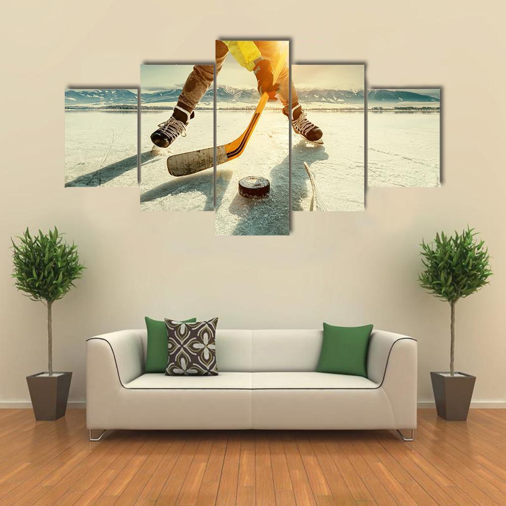 Ice Hockey Game Moment Canvas Wall Art-5 Star-Gallery Wrap-62" x 32"-Tiaracle