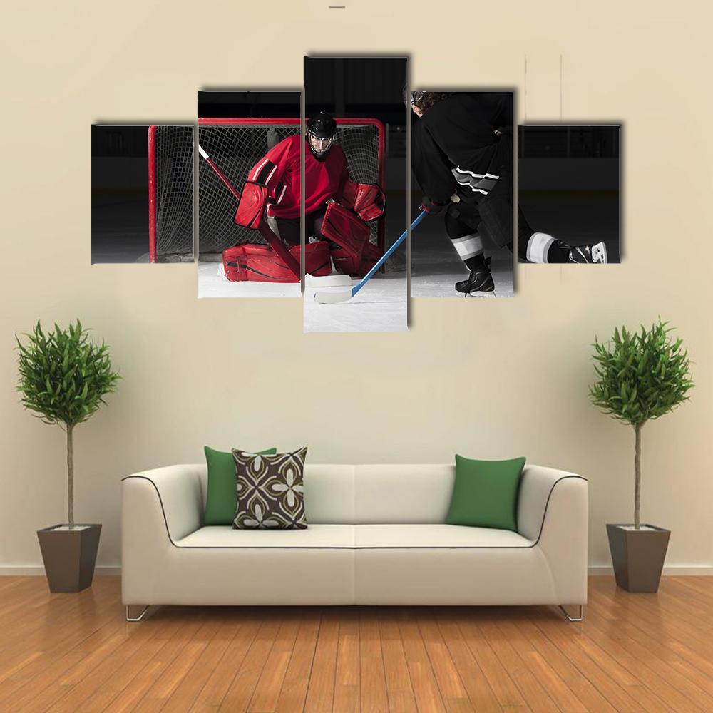 Ice Hockey Goalie Canvas Wall Art-5 Star-Gallery Wrap-62" x 32"-Tiaracle