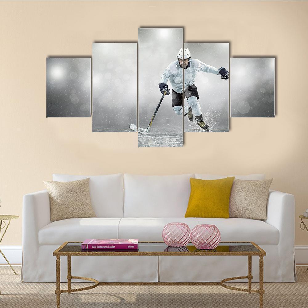 Ice Hockey Player In Action Canvas Wall Art-5 Star-Gallery Wrap-62" x 32"-Tiaracle