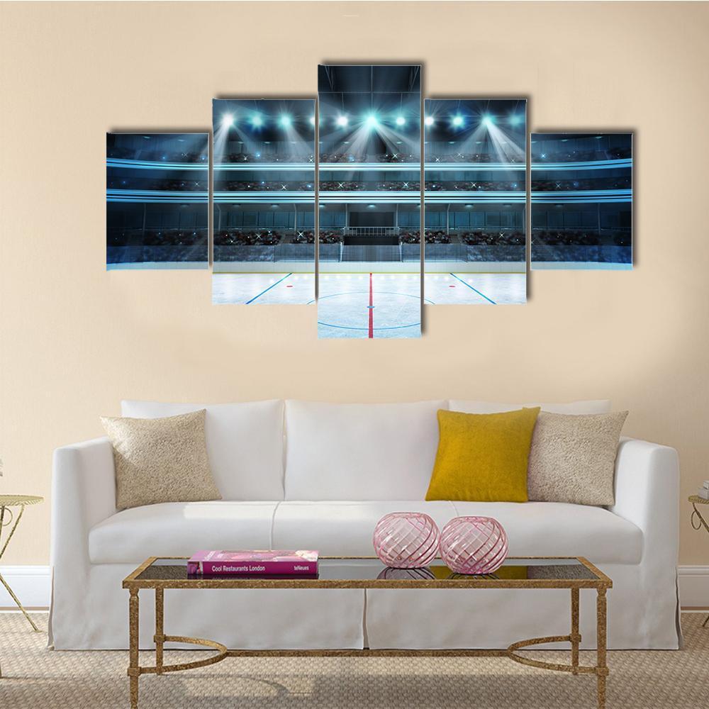 Ice Hockey Sport Arena Canvas Wall Art-5 Star-Gallery Wrap-62" x 32"-Tiaracle