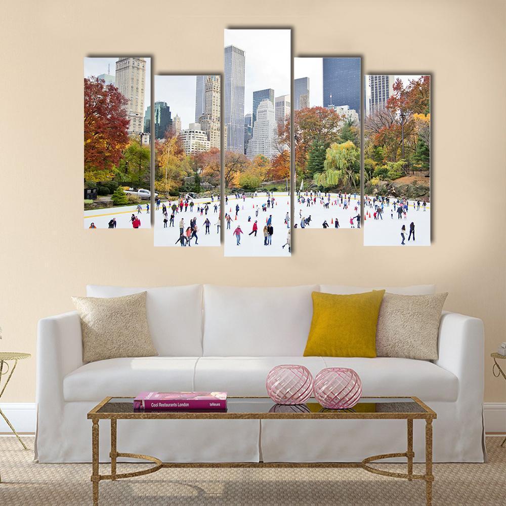 Ice Skaters Having Fun NY Canvas Wall Art-5 Pop-Gallery Wrap-47" x 32"-Tiaracle