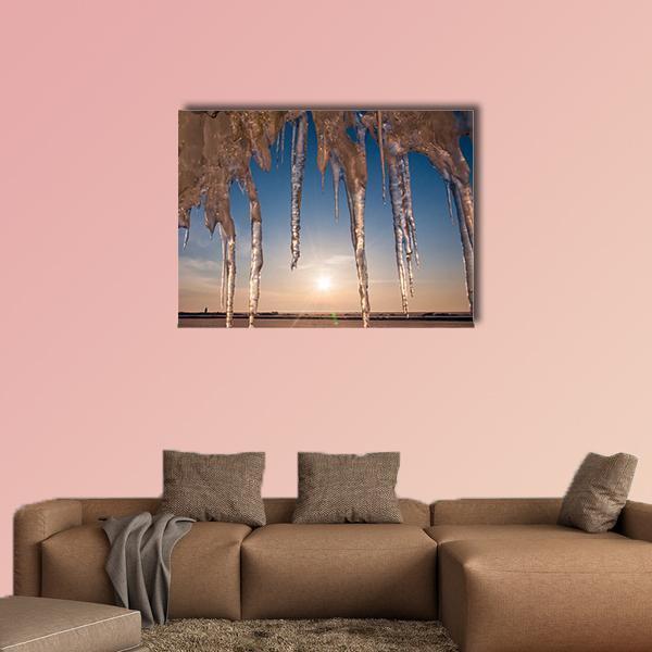 Ice With Icicle Sky Canvas Wall Art-1 Piece-Gallery Wrap-48" x 32"-Tiaracle
