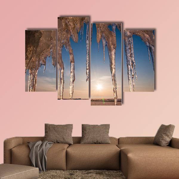 Ice With Icicle Sky Canvas Wall Art-4 Pop-Gallery Wrap-50" x 32"-Tiaracle