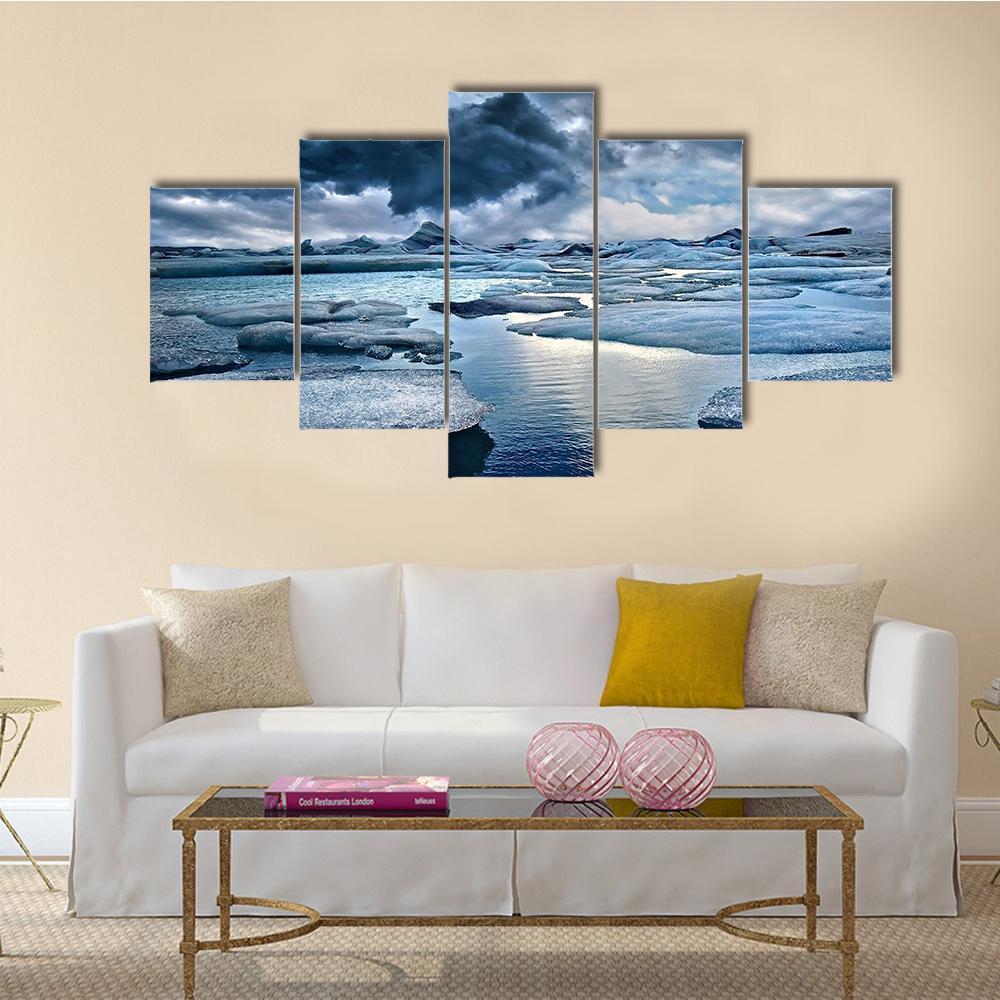 Icebergs At Jokulsarlon Glacial Lake Canvas Wall Art-5 Star-Gallery Wrap-62" x 32"-Tiaracle
