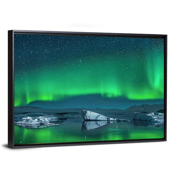 Icebergs Under Northern Lights Canvas Wall Art-3 Horizontal-Gallery Wrap-25" x 16"-Tiaracle