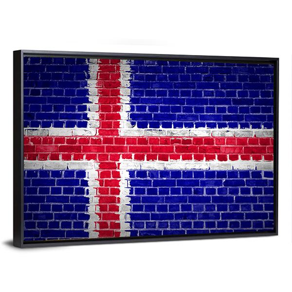 Iceland Flag On Brick Wall Canvas Wall Art-3 Horizontal-Gallery Wrap-25" x 16"-Tiaracle