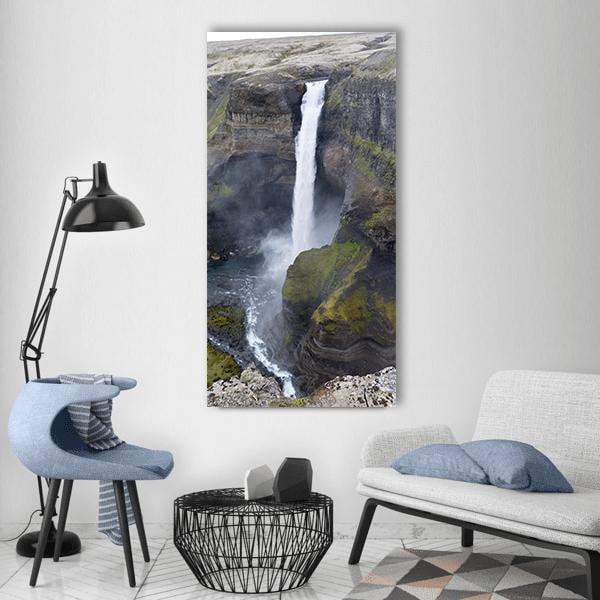 Icelandic Waterfall Vertical Canvas Wall Art-1 Vertical-Gallery Wrap-12" x 24"-Tiaracle