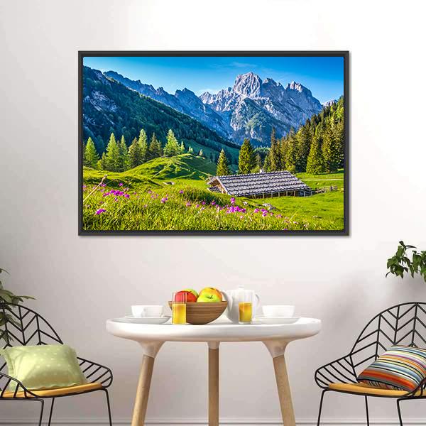 Idyllic Landscape With Alps In Sunset Canvas Wall Art-3 Horizontal-Gallery Wrap-25" x 16"-Tiaracle