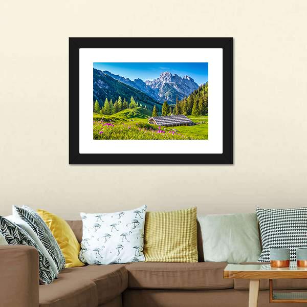 Idyllic Landscape With Alps In Sunset Canvas Wall Art-3 Horizontal-Gallery Wrap-25" x 16"-Tiaracle