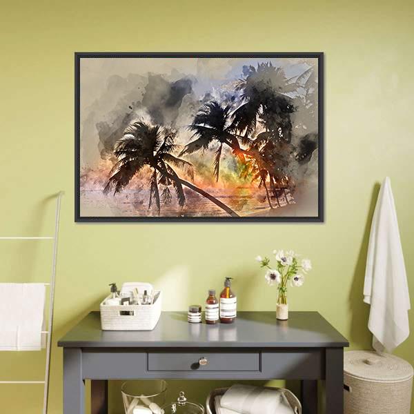 Idyllic Scene Of Palm Trees Canvas Wall Art-1 Piece-Floating Frame-24" x 16"-Tiaracle