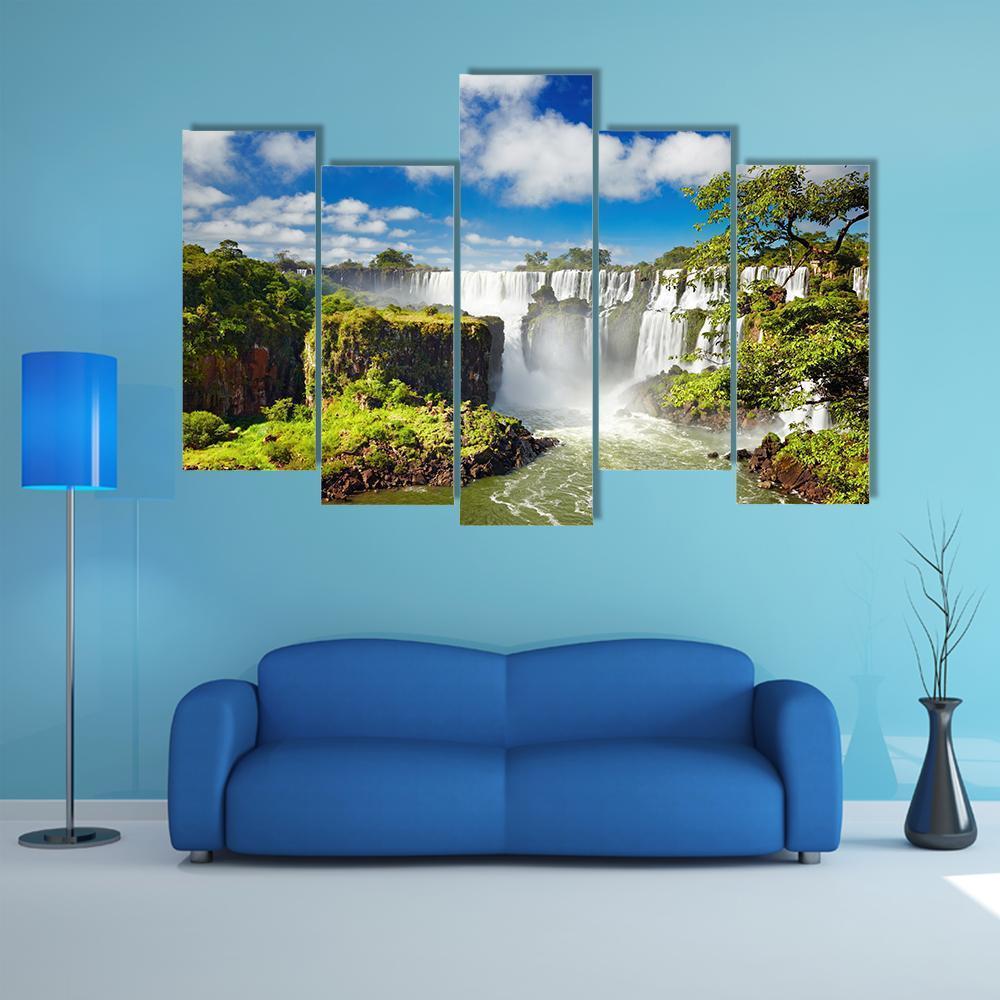 Iguassu Falls Canvas Wall Art-5 Pop-Gallery Wrap-47" x 32"-Tiaracle