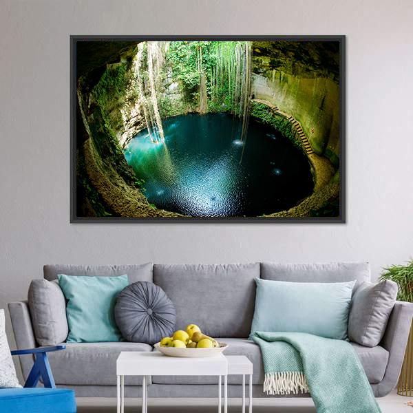 Ik-Kil Cenote Mexico Canvas Wall Art-3 Horizontal-Gallery Wrap-25" x 16"-Tiaracle