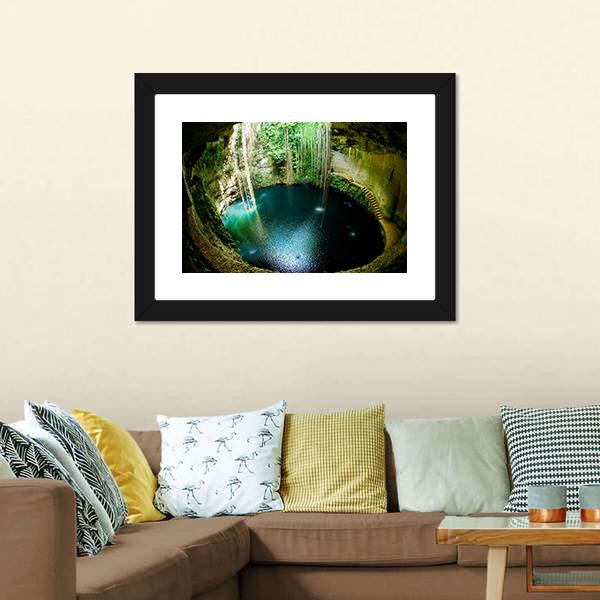 Ik-Kil Cenote Mexico Canvas Wall Art-1 Piece-Framed Print-20" x 16"-Tiaracle
