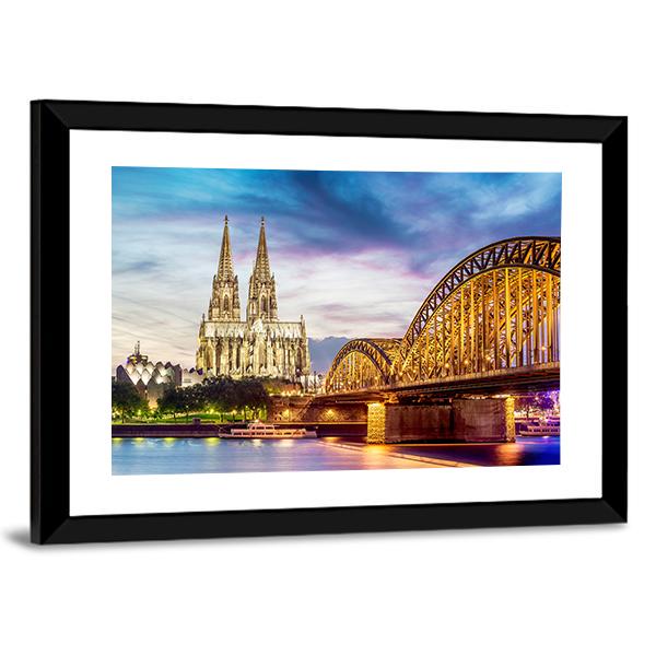 Illuminated Dom In Cologne Canvas Wall Art-5 Horizontal-Gallery Wrap-22" x 12"-Tiaracle