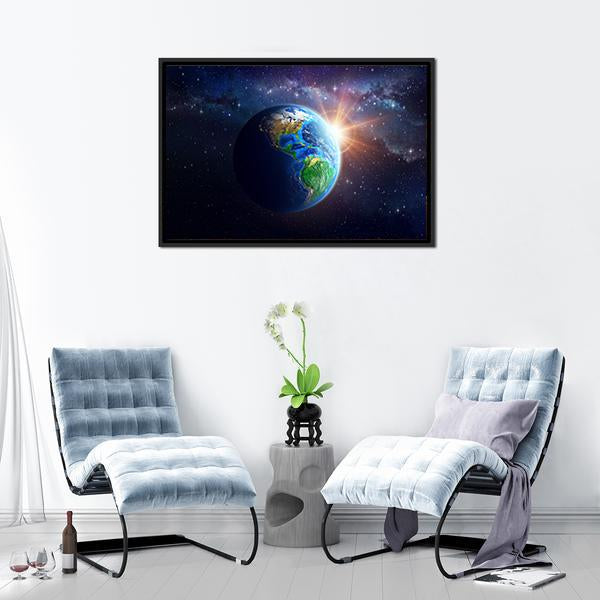 Illuminated Face Of Earth Canvas Wall Art-5 Horizontal-Gallery Wrap-22" x 12"-Tiaracle