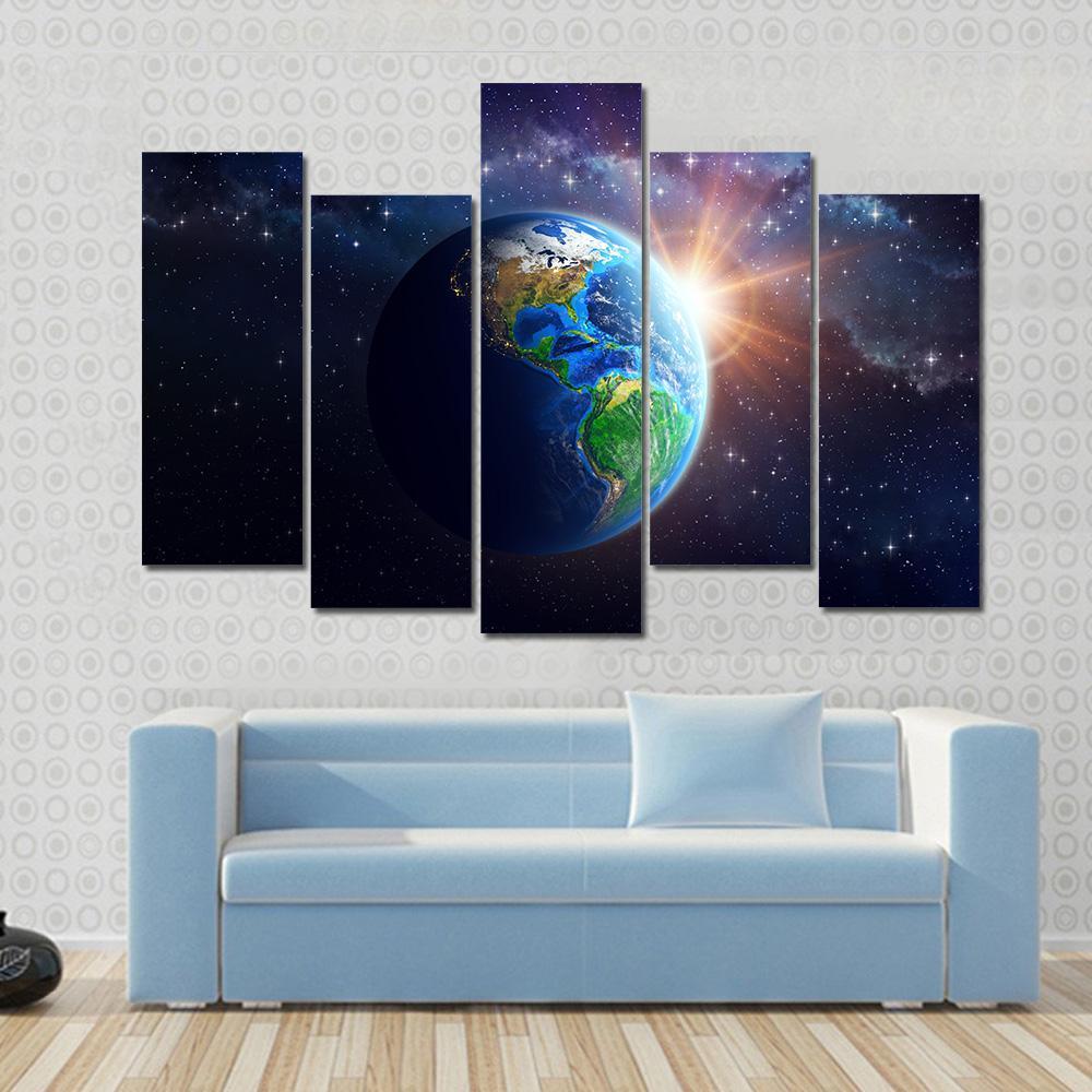 Illuminated Face Of Earth Canvas Wall Art-5 Pop-Gallery Wrap-47" x 32"-Tiaracle