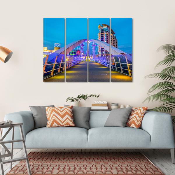 Illuminated Footbridge In Salford Canvas Wall Art-4 Horizontal-Gallery Wrap-34" x 24"-Tiaracle