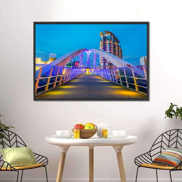 Illuminated Footbridge In Salford Canvas Wall Art-3 Horizontal-Gallery Wrap-25" x 16"-Tiaracle
