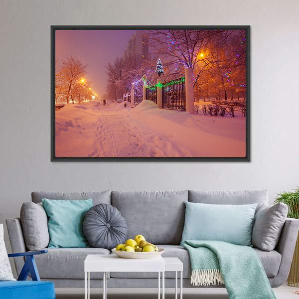 Illuminated Night In Winter Canvas Wall Art-3 Horizontal-Gallery Wrap-25" x 16"-Tiaracle