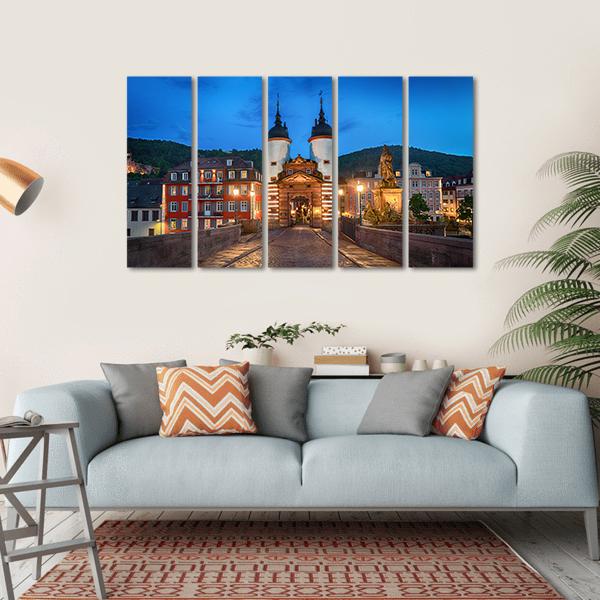 Illuminated Old Bridge Gate Canvas Wall Art-5 Horizontal-Gallery Wrap-22" x 12"-Tiaracle