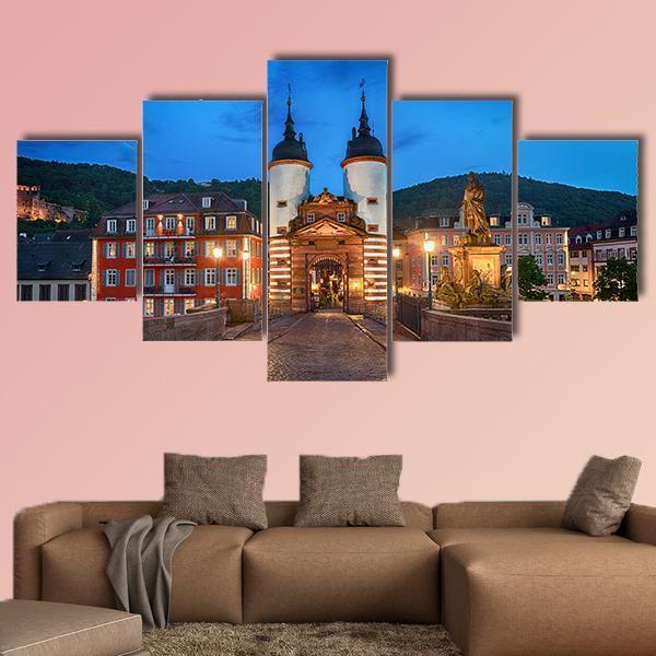 Illuminated Old Bridge Gate Canvas Wall Art-5 Star-Gallery Wrap-62" x 32"-Tiaracle