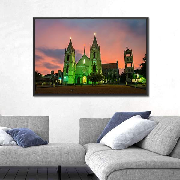 Illuminated St Sebastian Cathedral Canvas Wall Art-5 Horizontal-Gallery Wrap-22" x 12"-Tiaracle