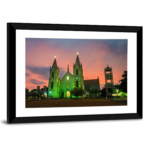 Illuminated St Sebastian Cathedral Canvas Wall Art-5 Horizontal-Gallery Wrap-22" x 12"-Tiaracle