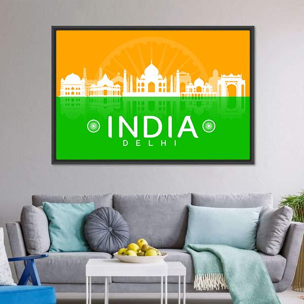 Illustration Landmark Of India Panoramic Canvas Wall Art-1 Piece-36" x 12"-Tiaracle