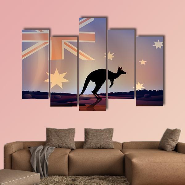 Australian Flag & Kangaroo Canvas Wall Art-5 Pop-Gallery Wrap-47" x 32"-Tiaracle
