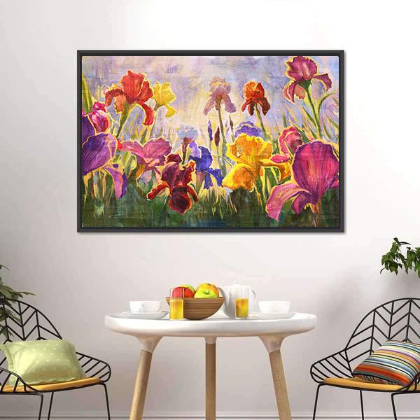 Illustration Of Flowers Irises Canvas Wall Art-5 Horizontal-Gallery Wrap-22" x 12"-Tiaracle