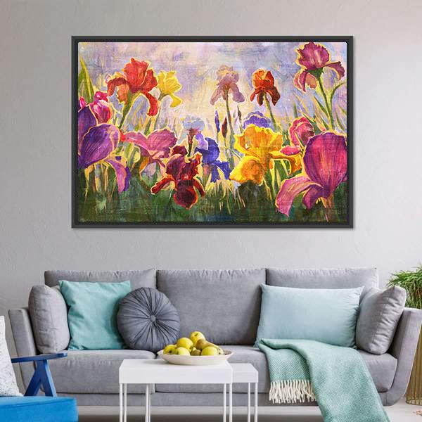 Illustration Of Flowers Irises Canvas Wall Art-5 Horizontal-Gallery Wrap-22" x 12"-Tiaracle