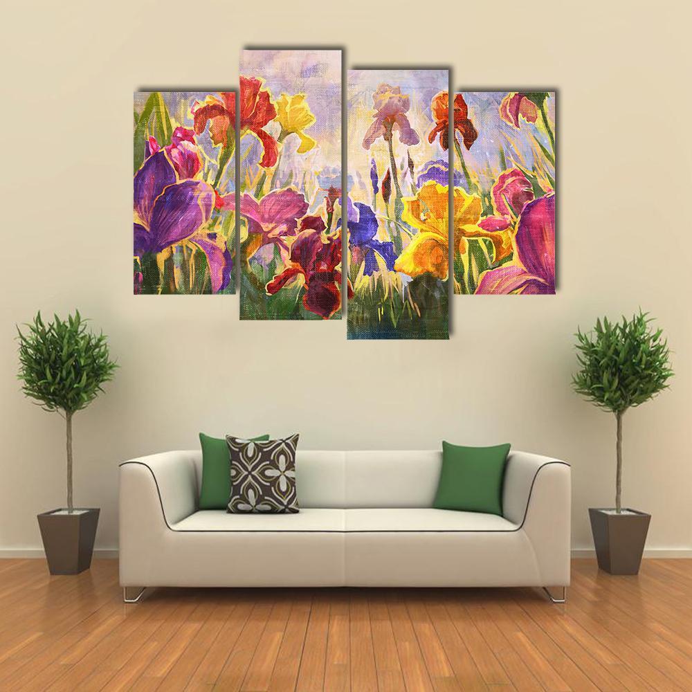 Illustration Of Flowers Irises Canvas Wall Art-4 Pop-Gallery Wrap-50" x 32"-Tiaracle