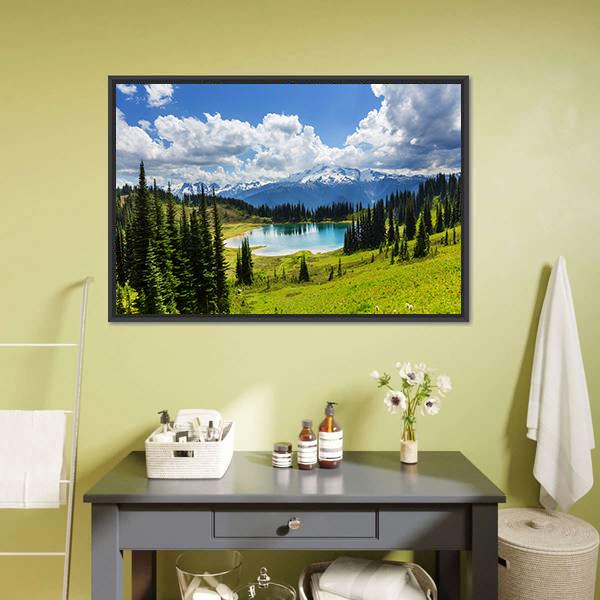 Image Lake & Glacier Peak Canvas Wall Art-1 Piece-Floating Frame-24" x 16"-Tiaracle