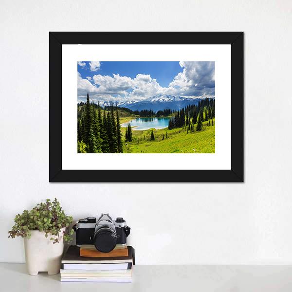 Image Lake & Glacier Peak Canvas Wall Art-1 Piece-Framed Print-20" x 16"-Tiaracle