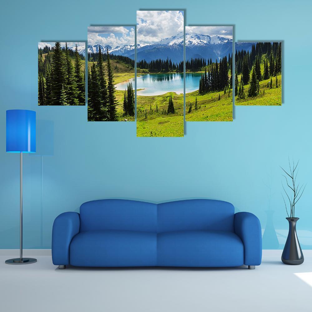 Image Lake & Glacier Peak Canvas Wall Art-5 Star-Gallery Wrap-62" x 32"-Tiaracle