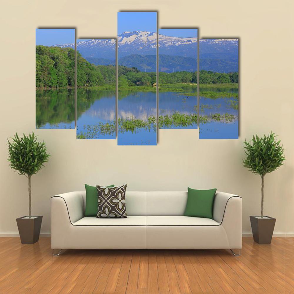 Imperial Lake & Volcano Canvas Wall Art-5 Pop-Gallery Wrap-47" x 32"-Tiaracle